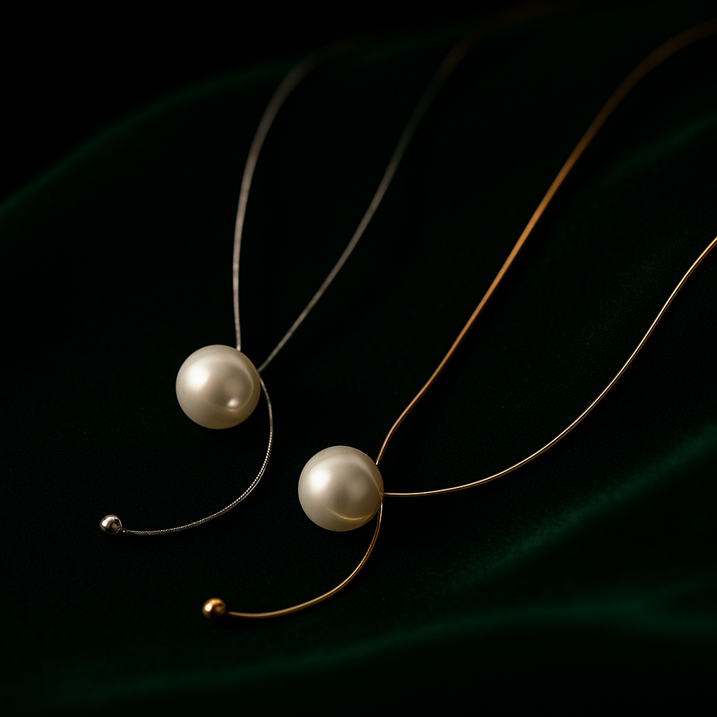 Two pearl hairpins on a dark background
