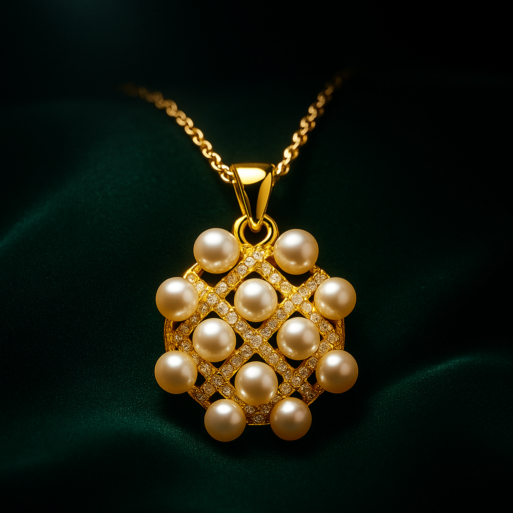 Cartier pearl necklace on a dark background