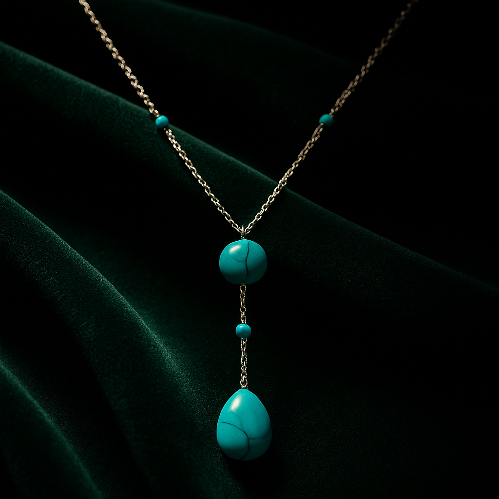 Cartier necklace with turquoise stones on a dark background