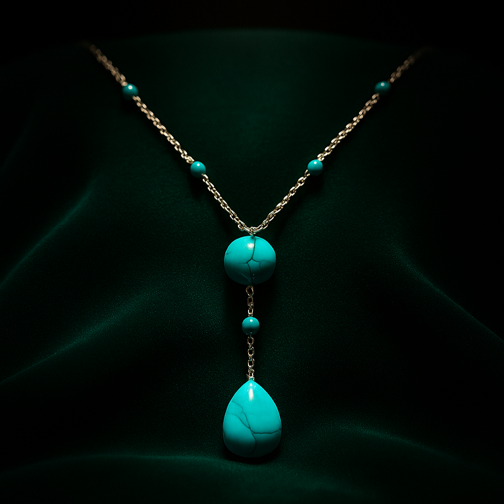 Turquoise necklace with pendant on a dark background
