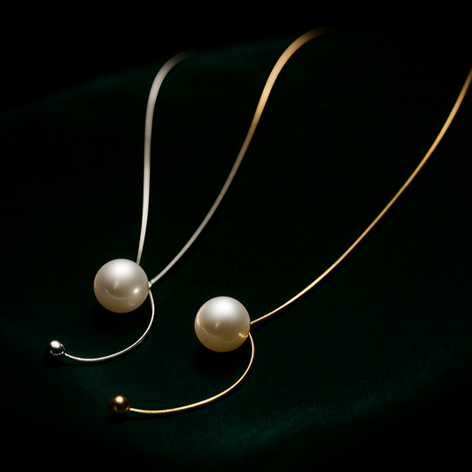 Two pearl necklaces on a dark background