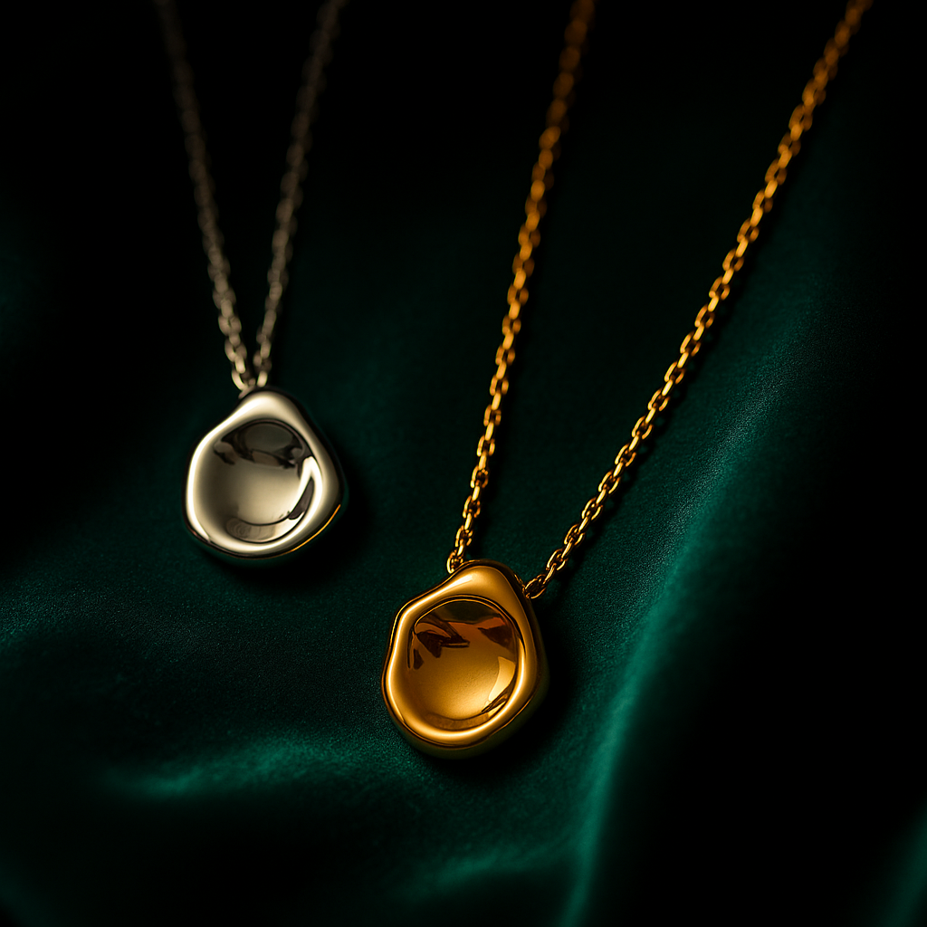 Two necklaces with pendant stones on a dark background