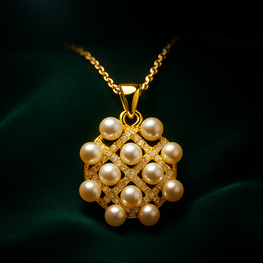 Cartier pearl necklace on a dark background