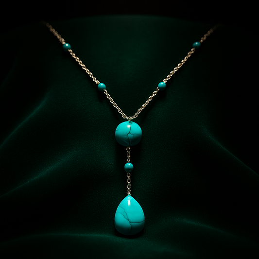 Turquoise necklace with pendant on a dark background